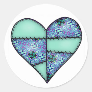 Padded Quilted Stitched Heart Green-07 Classic Round Sticker