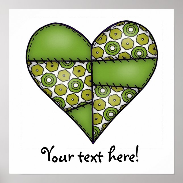 Padded Quilted Stitched Heart Green-09 Poster (Front)