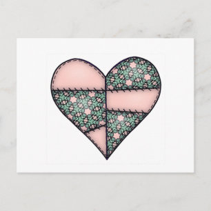 Padded Quilted Stitched Heart Peach-04 Postcard