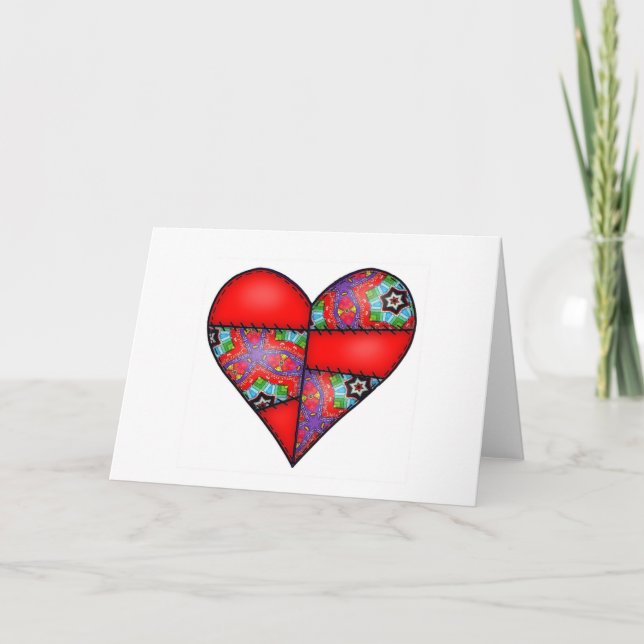 Padded Quilted Stitched Heart  Red - 01 Card (Front)