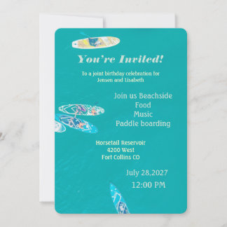 Paddle Boarding Beach Day Birthday Party Invitation