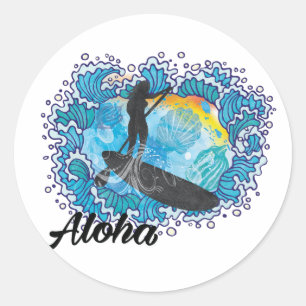 Paddle Boarding Paradise Classic Round Sticker