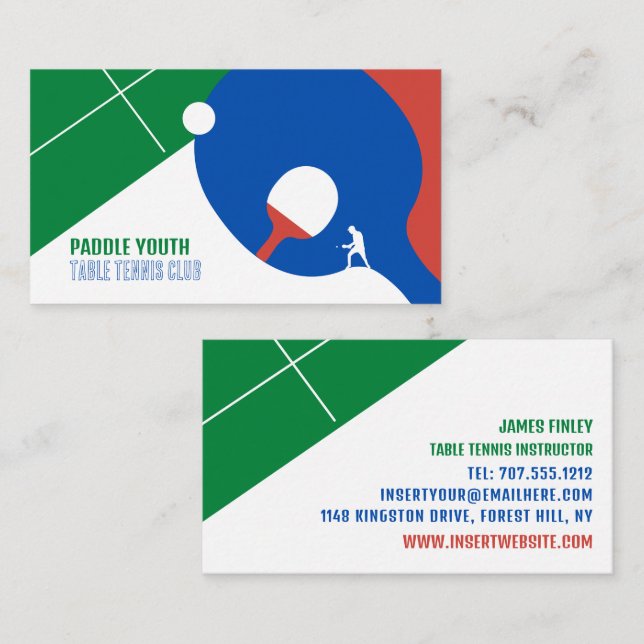 Paddle Design, Table Tennis Club, Instructor Busin Business Card (Front/Back)
