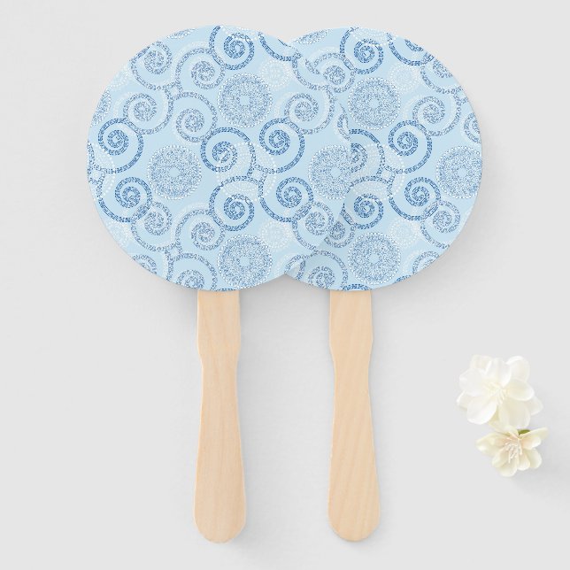 Paddle Fan-Blue Pearls Hand Fan (Front and Back)