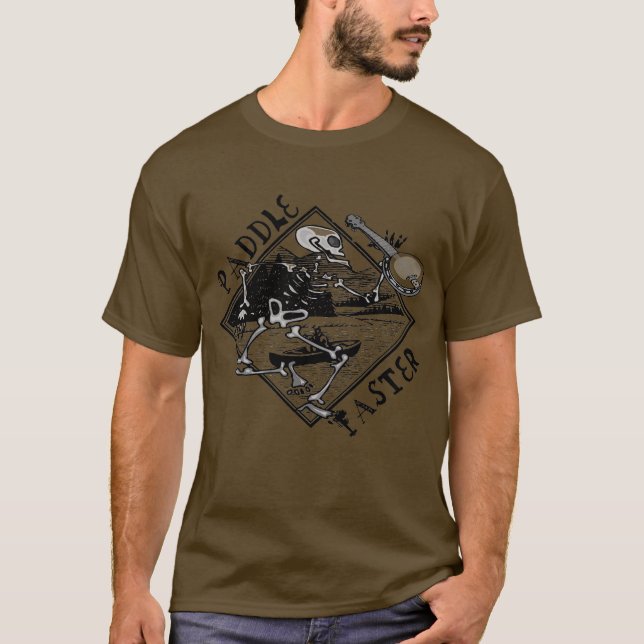 Paddle Faster Skeleton Canoe T-Shirt (Front)