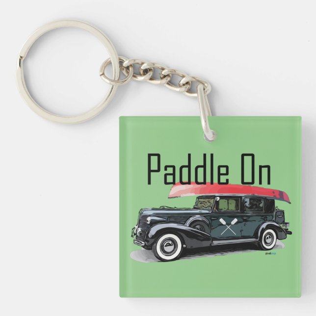 Paddle On Classic Car Design -  Square (double-sid Key Ring (Front)