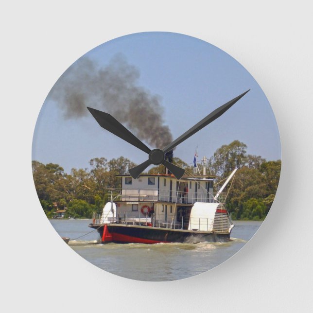 Paddle Steamer Cruising River Murray, Round Clock (Front)