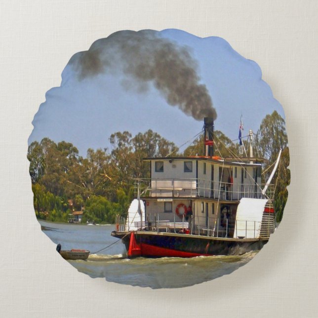 Paddle Steamer River Murray Australia, Round Cushion (Front)