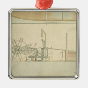 Paddle-wheel, perspective view of machinery drawn metal tree decoration