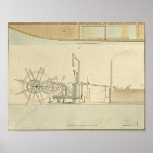 Paddle-wheel, perspective view of machinery drawn poster (Front)