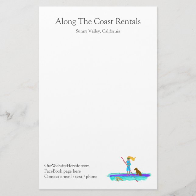 Paddleboard Water Sports Rentals Business Office Stationery (Front)