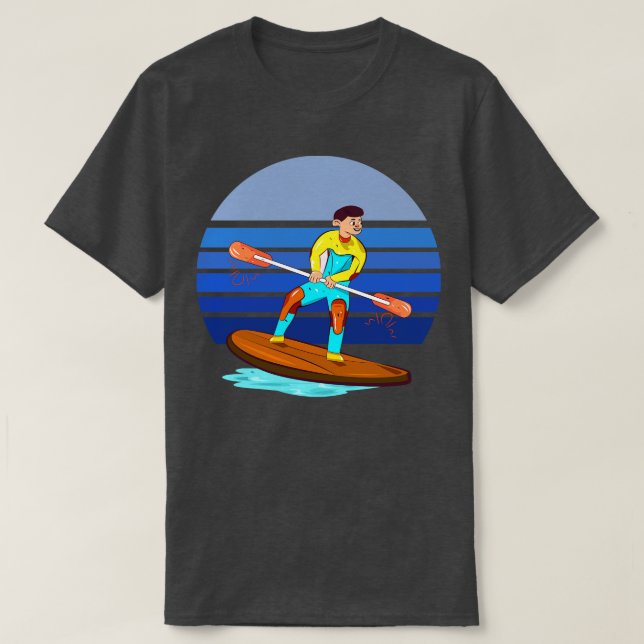 Paddleboarding Blue Retro T-Shirt (Design Front)