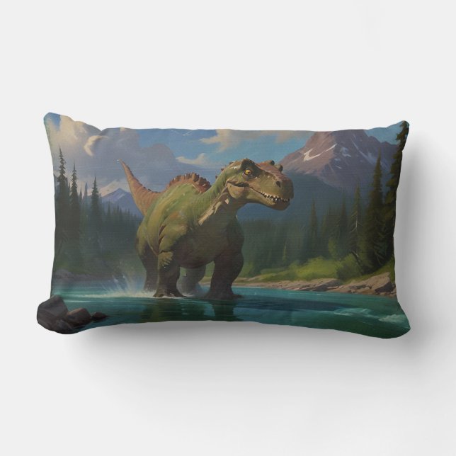 Paddling Brontosaurus & River Fun  Lumbar Cushion (Front)