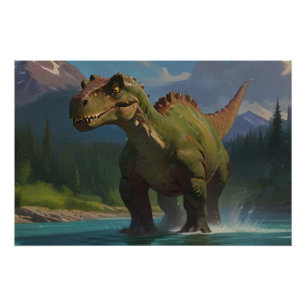 Paddling Brontosaurus & River Fun Poster