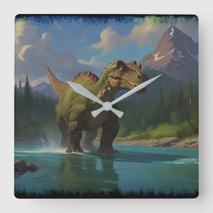 Paddling Brontosaurus & River Fun  Square Wall Clock