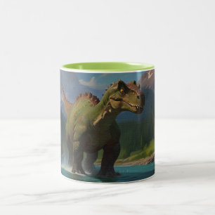 Paddling Brontosaurus & River Fun  Two-Tone Coffee Mug
