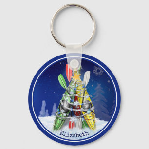 paddling winter Kayak Christmas Tree personalised Key Ring
