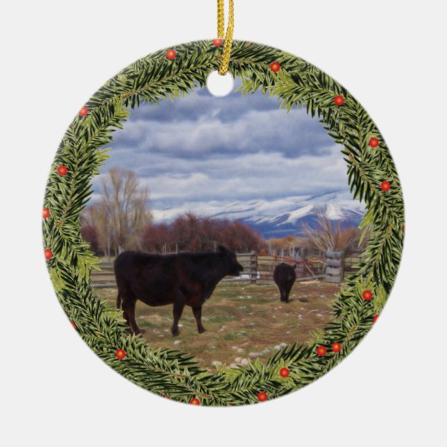 Paddock Cattle Ceramic Ornament (Front)