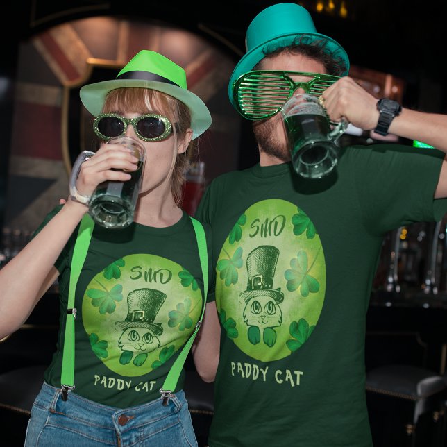Paddy Cat Shamrocks St Patrick's Cat Monogrammed T-Shirt (Paddy Cat Shamrocks St Patrick's Cat Monogrammed T-Shirt)