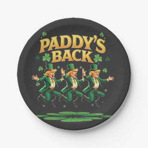 Paddy's Back Funny Trump St Patrick Day Leopard Paper Plate