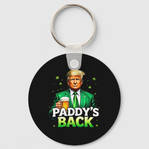 Paddy's Back Lucky Trump Beer Shamrock St Patricks Key Ring