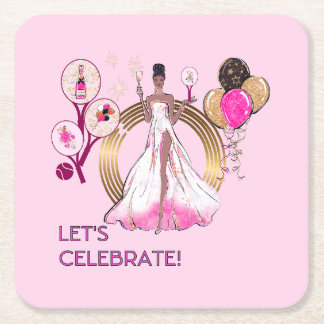 PADEL COASTER: CELEBRATION PADEL DIVA BRIGHT PINK SQUARE PAPER COASTER
