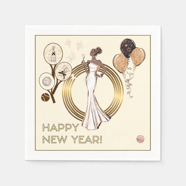 PADEL NAPKIN: NEW YEAR’S PADEL DIVA – CREAM & GOLD NAPKIN (Front)