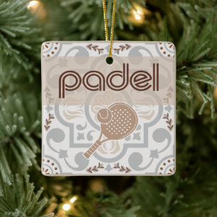 Padel Ornament-Spanish Tile Vibes in Taupe & Brown Ceramic Ornament
