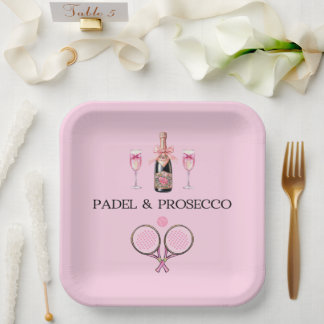 PADEL PLATE: PADEL & PROSECCO CLASSIC PINK/BLACK PAPER PLATE