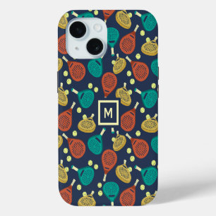 Padel Rackets Pattern with Initial iPhone 15 Case
