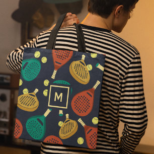 Padel Rackets Pattern with Initial Tote Bag