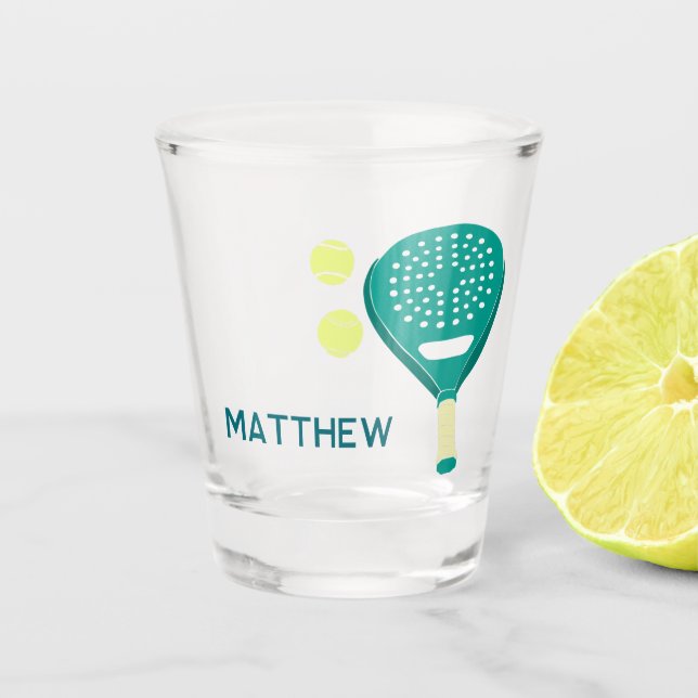 Padel Tennis Racket and Balls Personalised Shot Glass (Front)