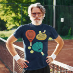 Padel Tennis Rackets and Balls Collage Graphic T-Shirt<br><div class="desc">This graphic tee features realistic style  illustrations of padel tennis rackets in shades of terra cotta,  gold,  and teal along with some yellow tennis balls.</div>
