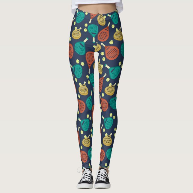 Padel Tennis Rackets and Balls Patterned Leggings (Front)