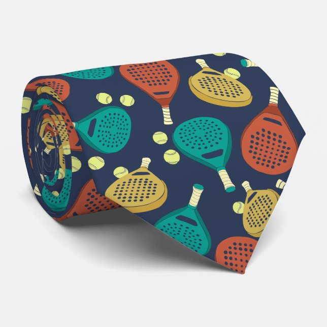 Padel Tennis Rackets and Balls Patterned Tie (Rolled)