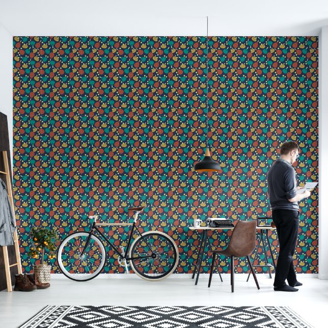 Padel Tennis Rackets and Balls Patterned Wallpaper (Living Room)