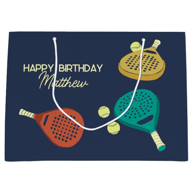 Padel Tennis Rackets and Balls Personalised Large Gift Bag (Front)