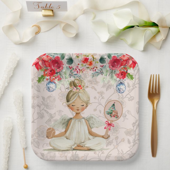 Padel Themed Paper Plates – Christmas Angel Motif (Wedding)