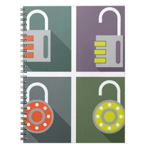 Padlock unlocked locked notebook