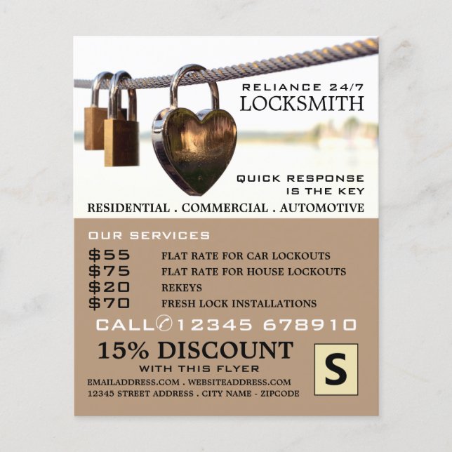 Padlocks Hanging on Rope, Locksmith Advertising Flyer (Front)
