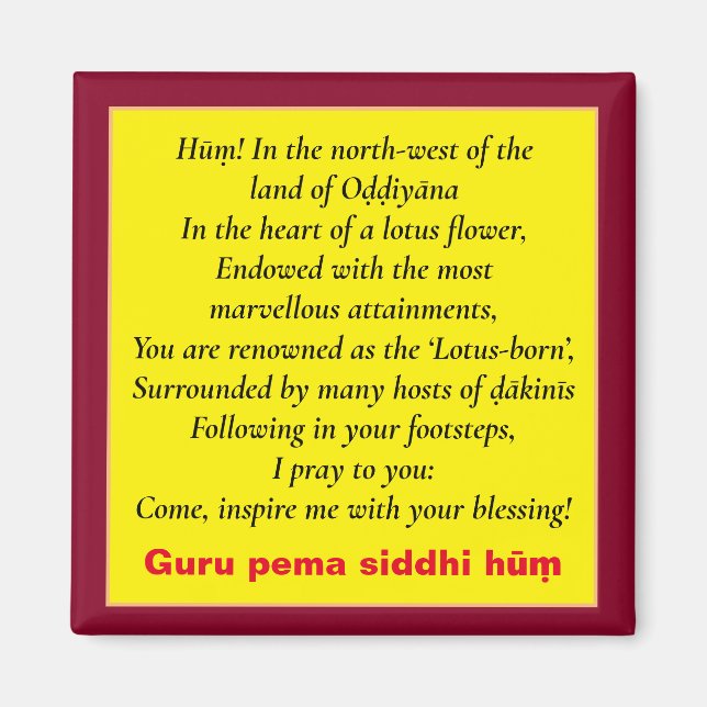 Padmasambhava Mantra & Seven Line Prayer / Guru Magnet (Front)