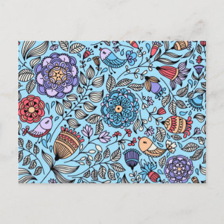 padrão de flores e passaros postcard