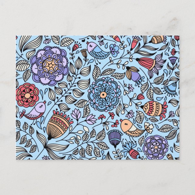 padrão de flores e passaros postcard (Front)