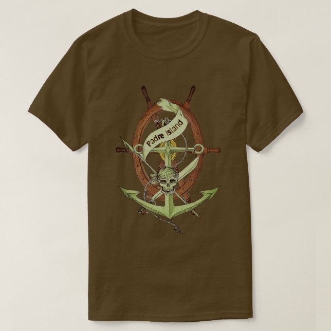 Padre Island Texas Pirate Skull and Anchor T-Shirt (Design Front)