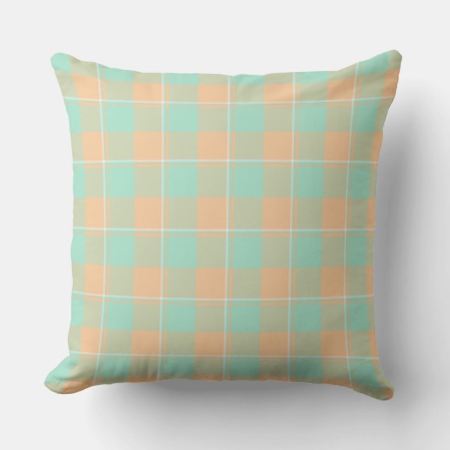 Padua Green and Corvette Peach Plaid Cushion (Front)