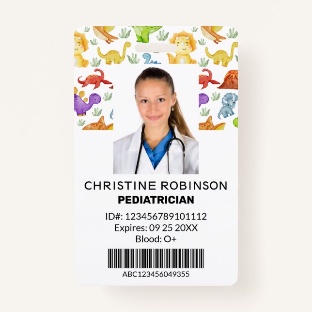 Paediatrician Cute Dinosaur Photo ID Badge (Front)