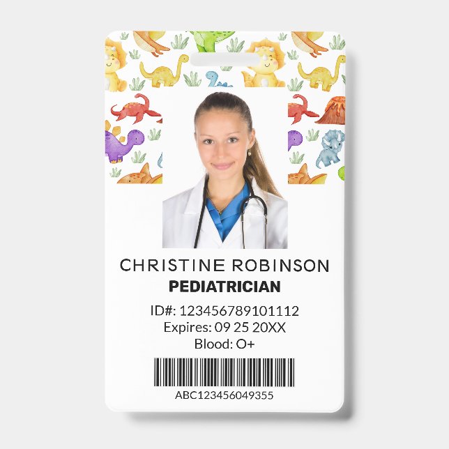 Paediatrician Cute Dinosaur Photo ID Badge (Front)