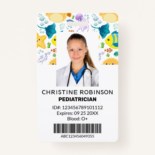 Paediatrician Cute Sea animals Photo ID Badge (Front)