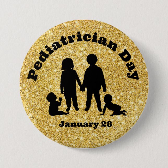 Paediatrician Day Button with Silhouettes of Kids  (Front)