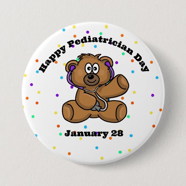 Paediatrician Day Dr. Teddy Bear Button (Front)